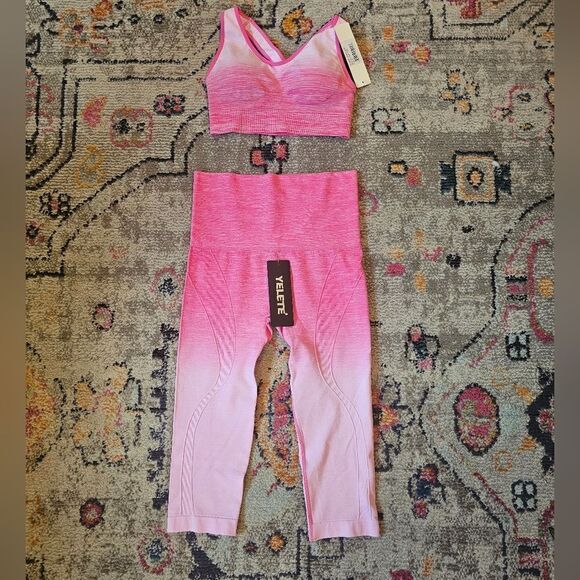 Yelete yoga 2 pc set NWT  ombre pink sz small - Picture 1 of 9